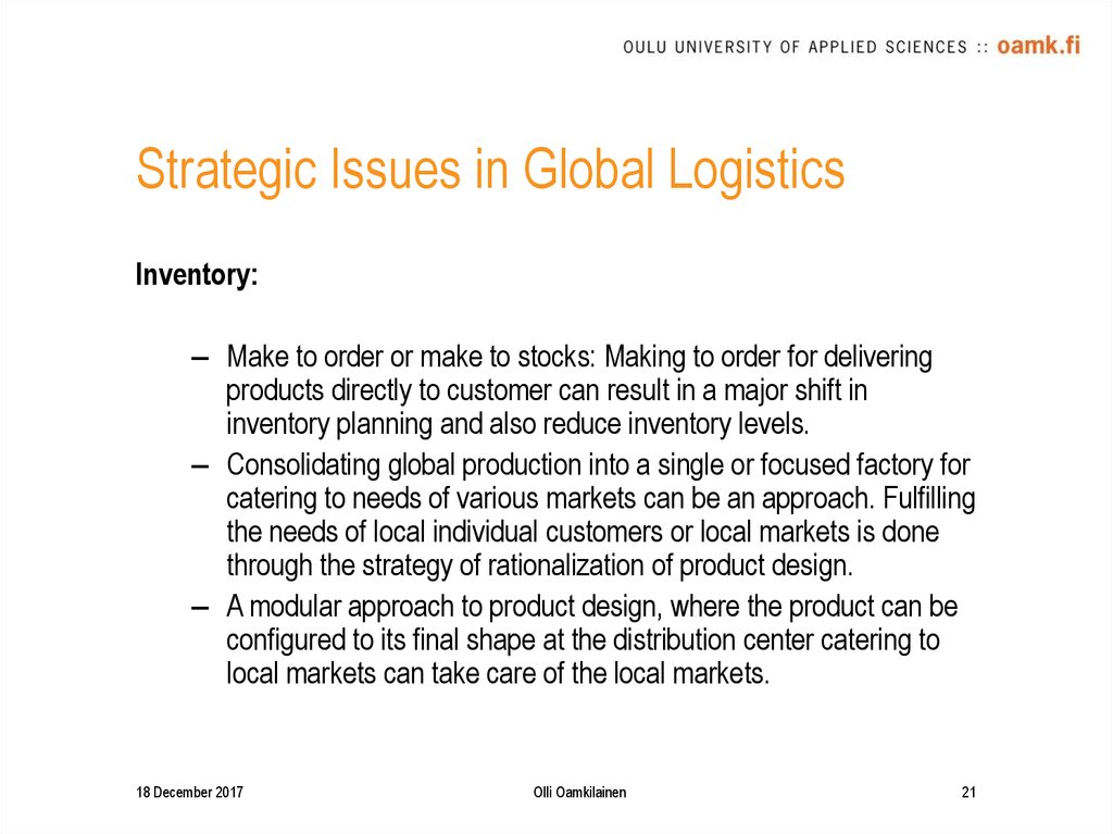 Strategic Issues in Global Logistics