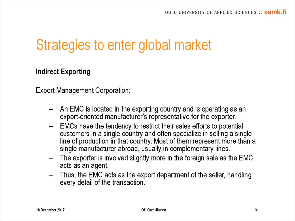 Strategies to enter global market