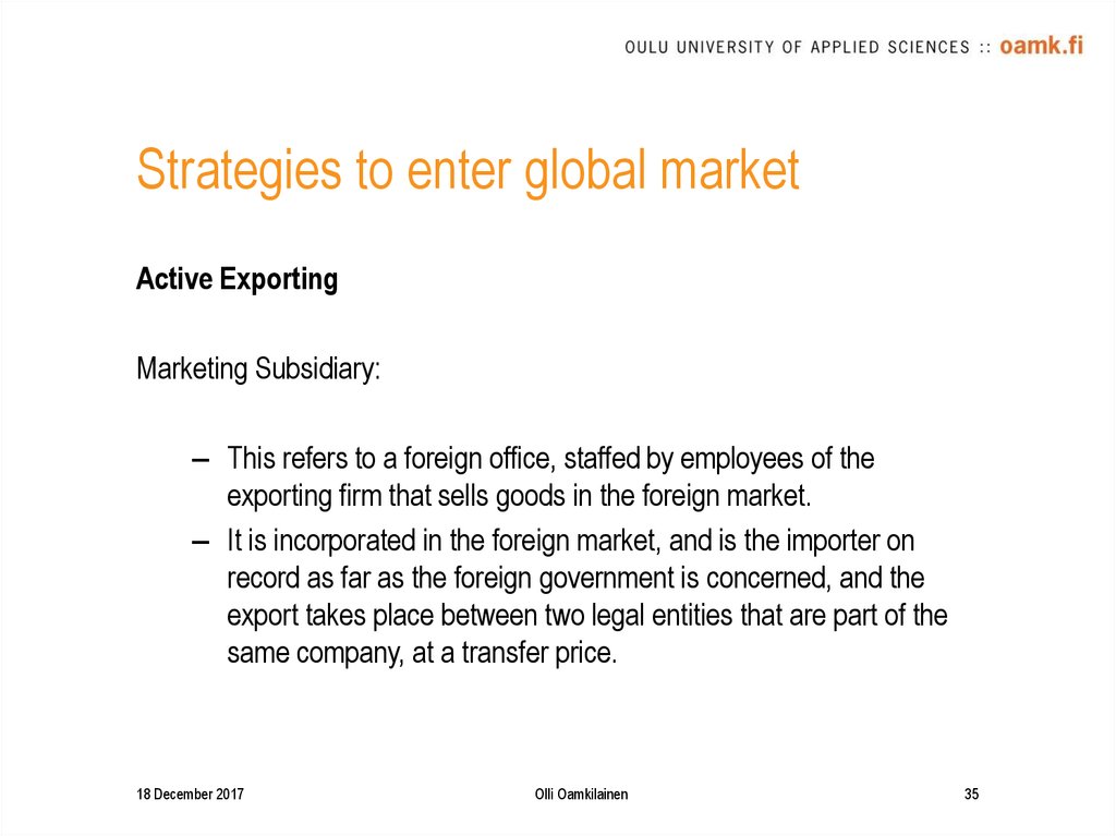 Strategies to enter global market