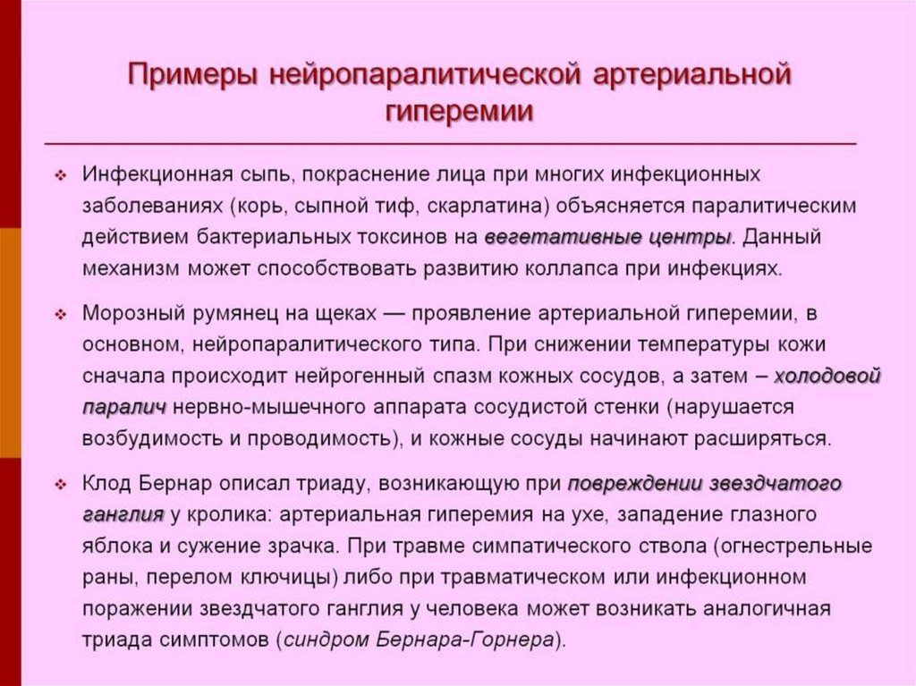 Примеры нейропаралитической артериальной гиперемии