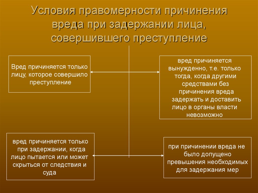 Необходимое причинение вреда. Условия правомерности при задержании лица совершившего преступление. Условия правомерности причинения вреда.