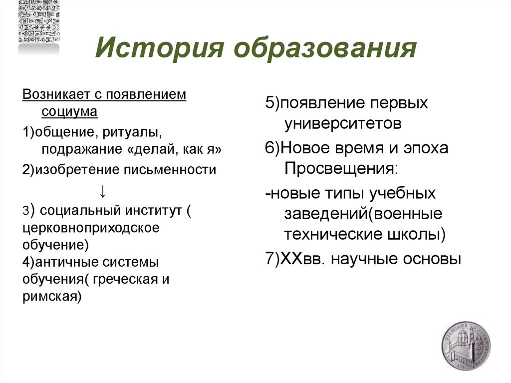 История образования