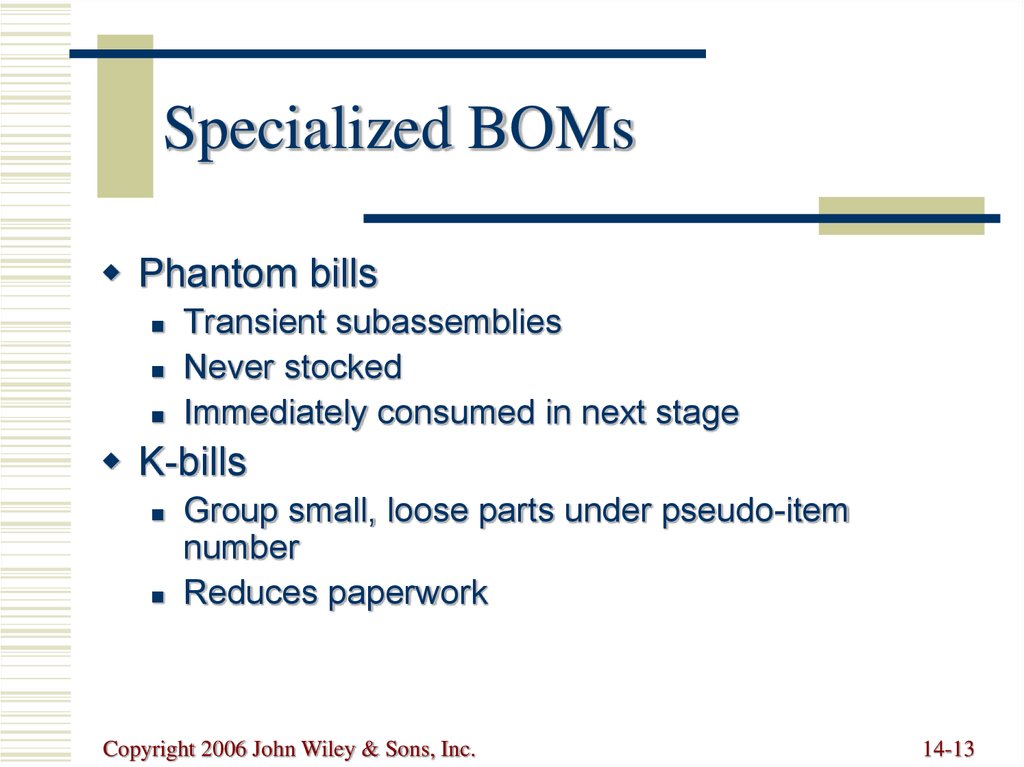 Specialized BOMs