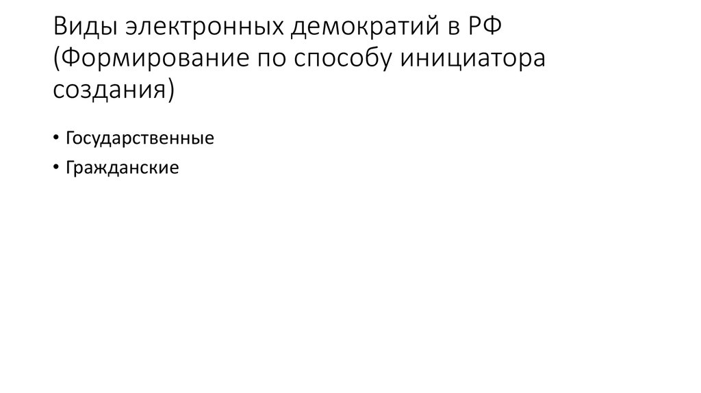 Виды электронных демократий в РФ (Формирование по способу инициатора создания)
