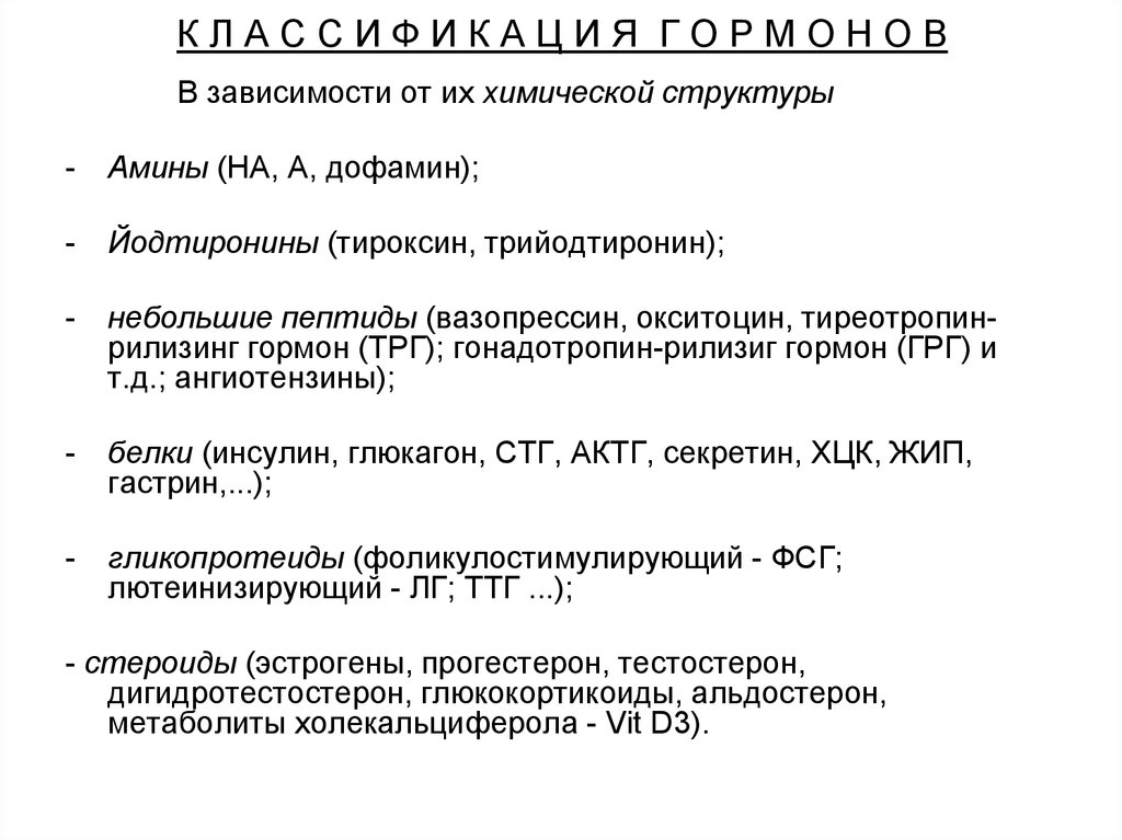 К Л А С С И Ф И К А Ц И Я Г О Р М О Н О В