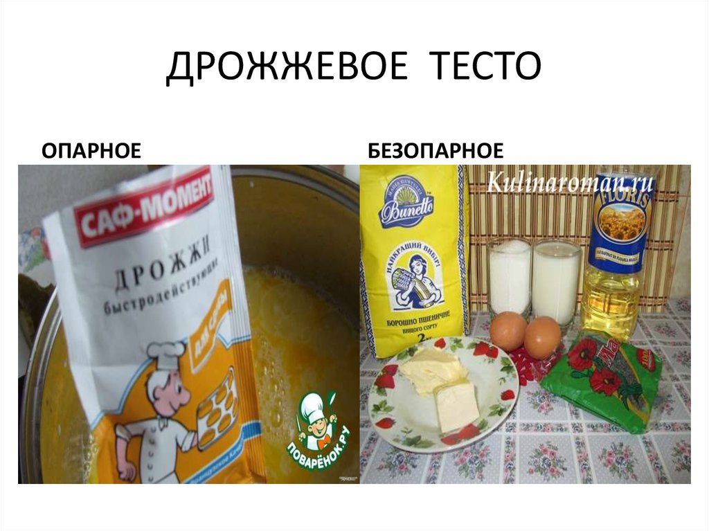 Схема приготовления дрожжевого безопарного теста