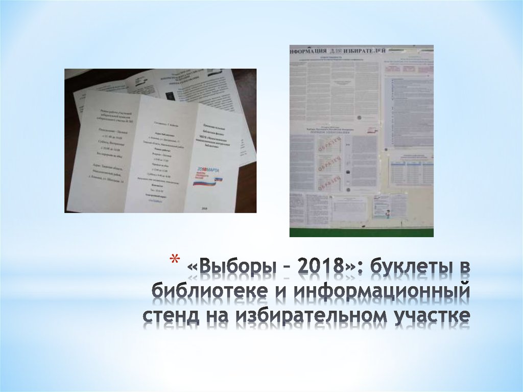 «Выборы – 2018»: буклеты в библиотеке и информационный стенд на избирательном участке