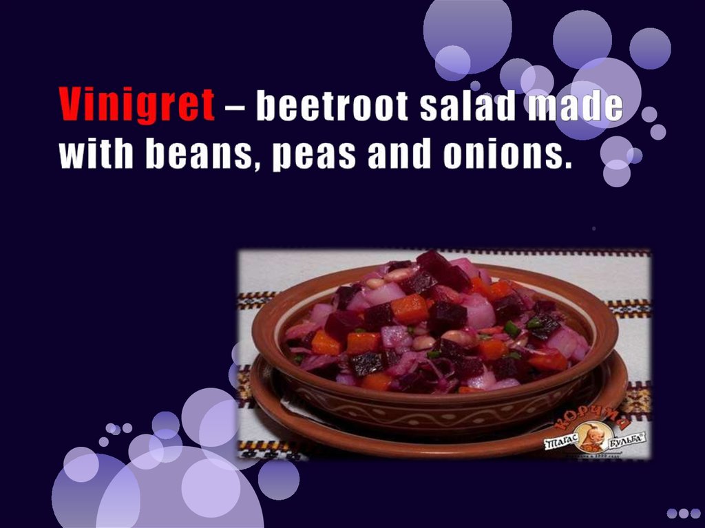 Vinigret – beetroot salad made with beans, peas and onions.