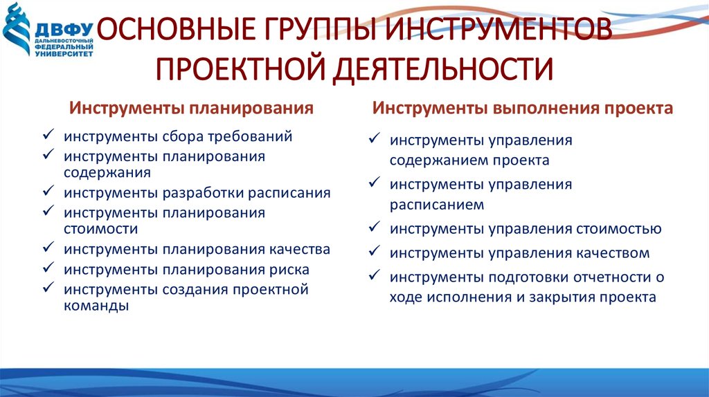 Основные инструменты управления проектом