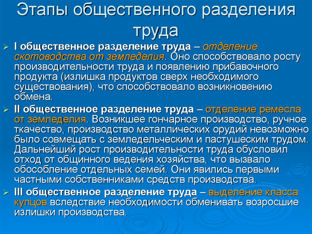 Общественное разделение труда. Этапы общественного разделения труда. Первое Общественное Разделение труда. Третье крупное Общественное Разделение труда.