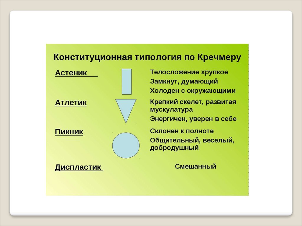 Психосоматические конституциональные схемы э кречмера и у шелдона