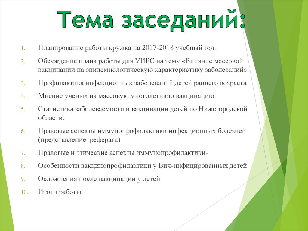 Тема заседаний: