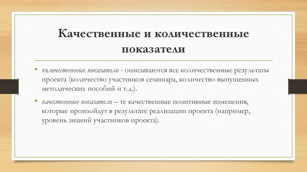 Количественные и качественные показатели социального проекта