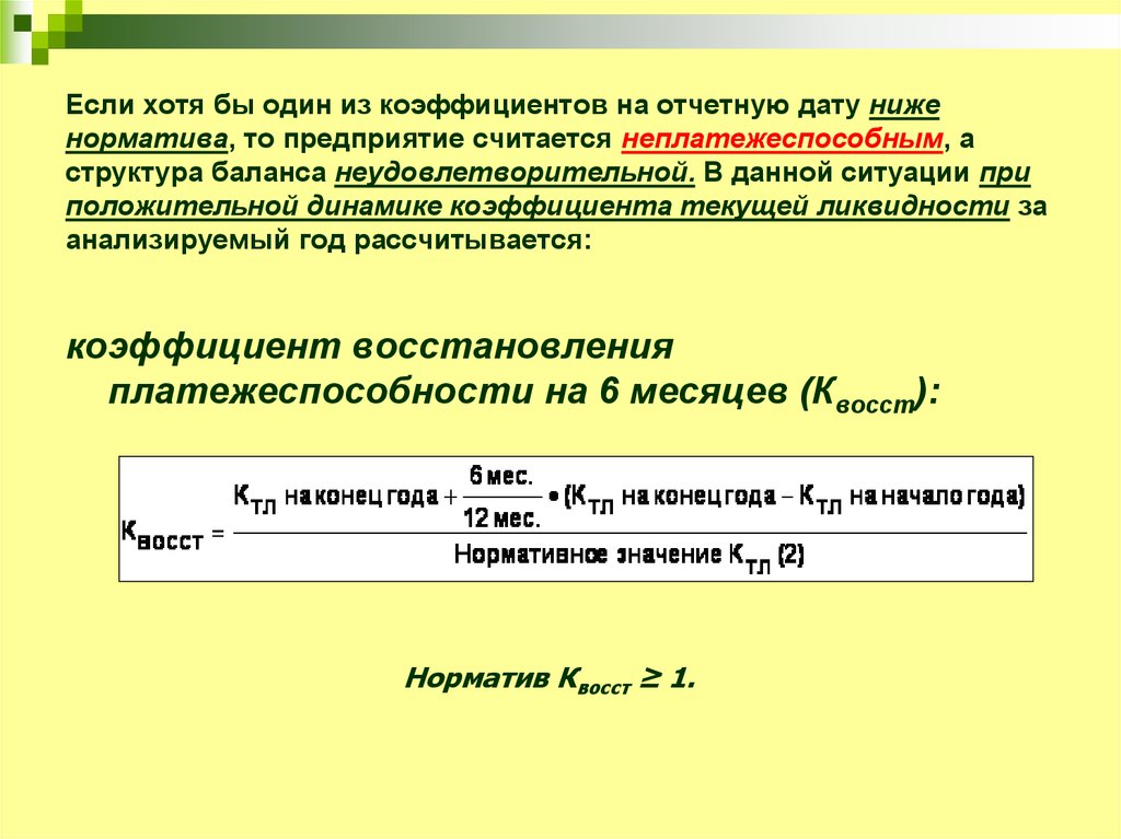 Коэффициент восстановления утраты платежеспособности