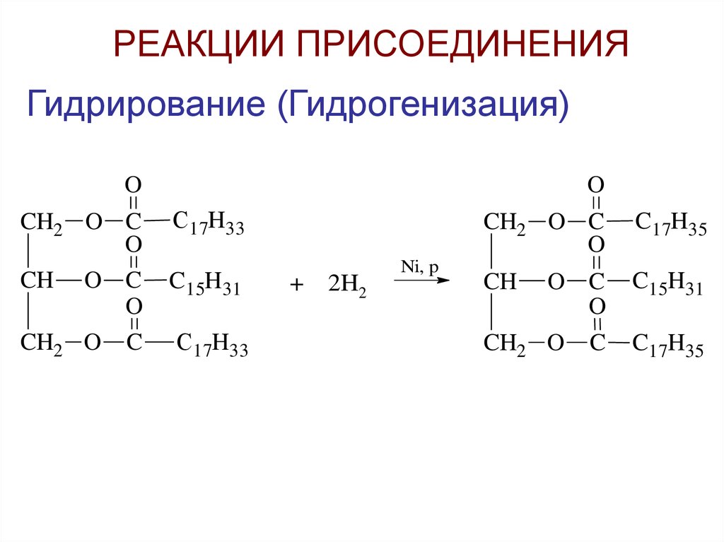 Процесс гидрогенизации жиров. Реакция гидрогенизации. Гидрогенизация жиров реакция. Гидрогенизация жиров формула. Основные реакции гидрогенизации.