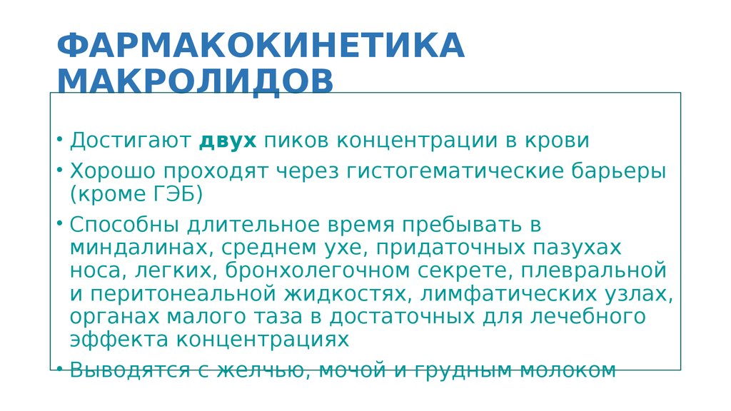 ФАРМАКОКИНЕТИКА МАКРОЛИДОВ