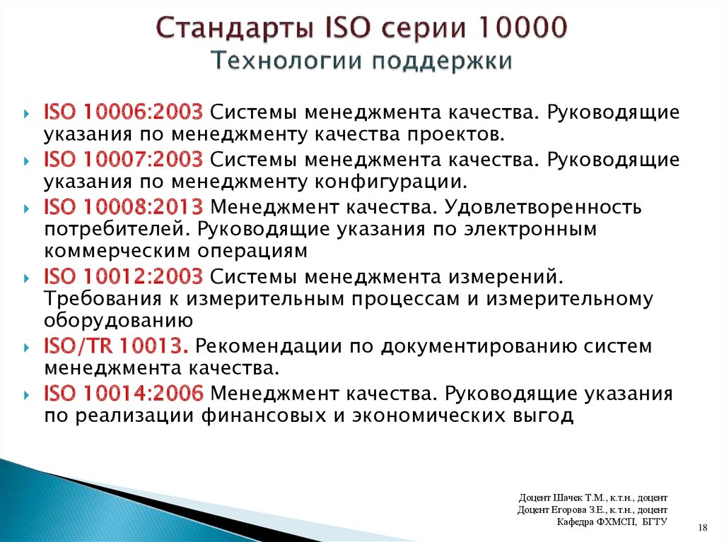 Стандарты ISO серии 10000 Технологии поддержки