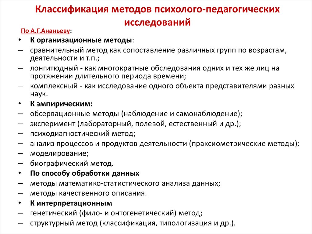 Организационный план исследования организационные методы исследования по б г ананьеву