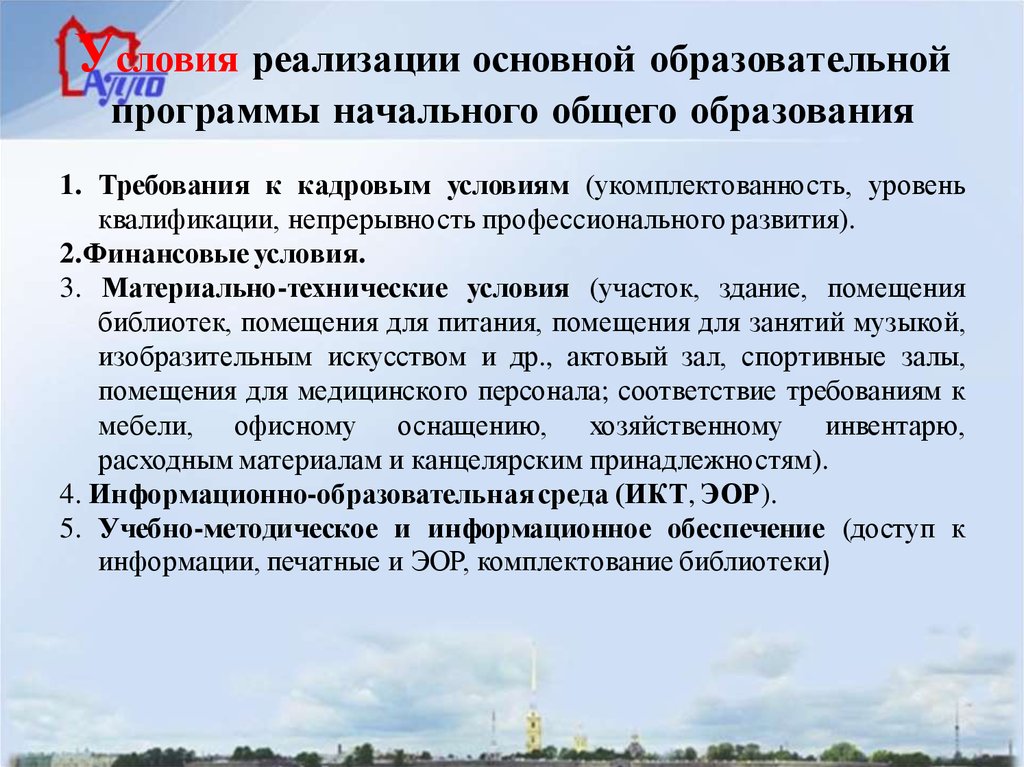 Условия реализации адаптированной основной образовательной программы