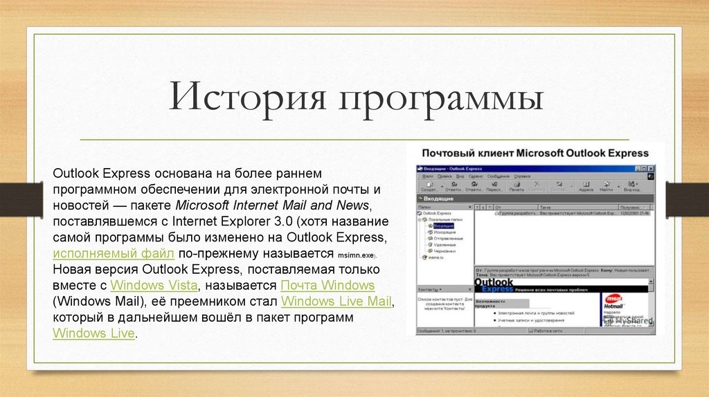 Пакеты программ виндовс. Исторические приложения. Назначение программы Outlook Express. Программы для работы с электронной почтой. Аутлук экспресс.