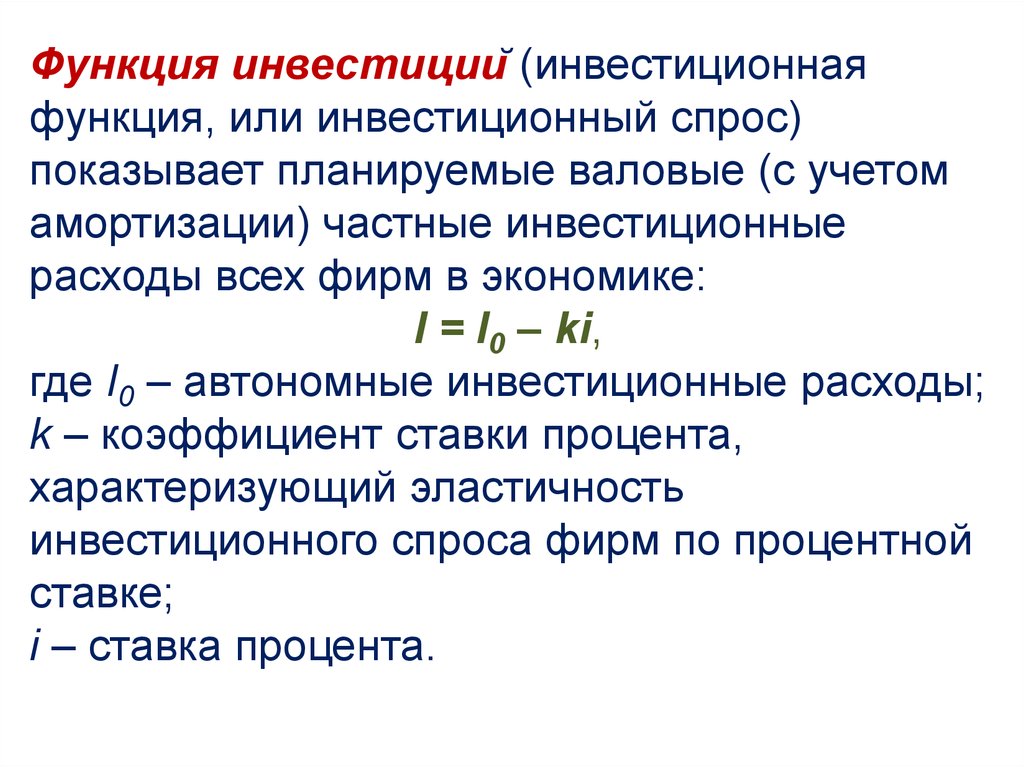 Функция инвестиционного спроса. Инвестиционный спрос и ставка процента.