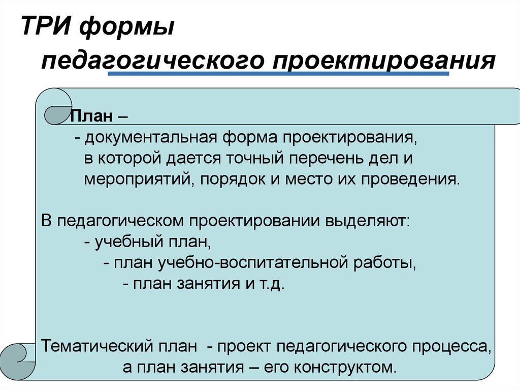 Формы проектирования. Формы педагогического проектирования. Отношения между формами педагогического проектирования. Три формы педагогического проектирования. В педагогическом проектировании план – это.