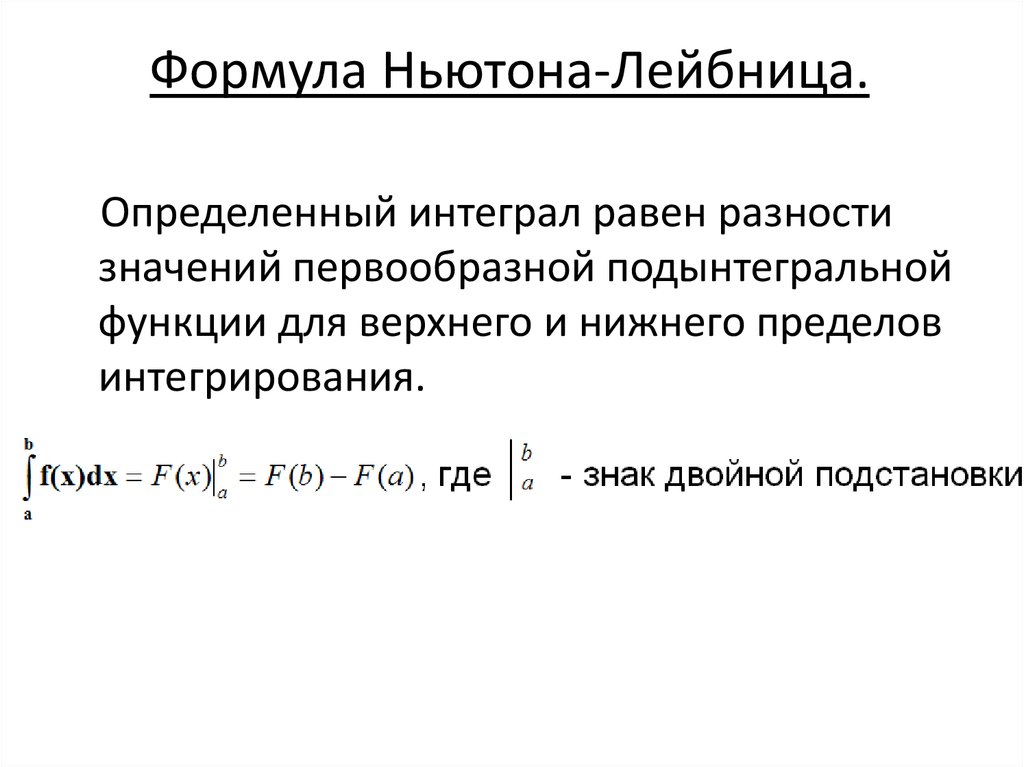 Формула ньютона. Определённый интеграл формула Ньютона-Лейбница. Определенный интеграл формула Ньютона Лейбница. Формула Ньютона-Лейбница для определенного интеграла. Формула Ньютона- Лейбница для вычисления определенных интегралов..