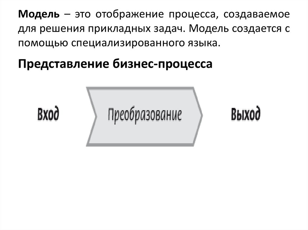 Модель – это отображение процесса, создаваемое для решения прикладных задач. Модель создается с помощью специализированного