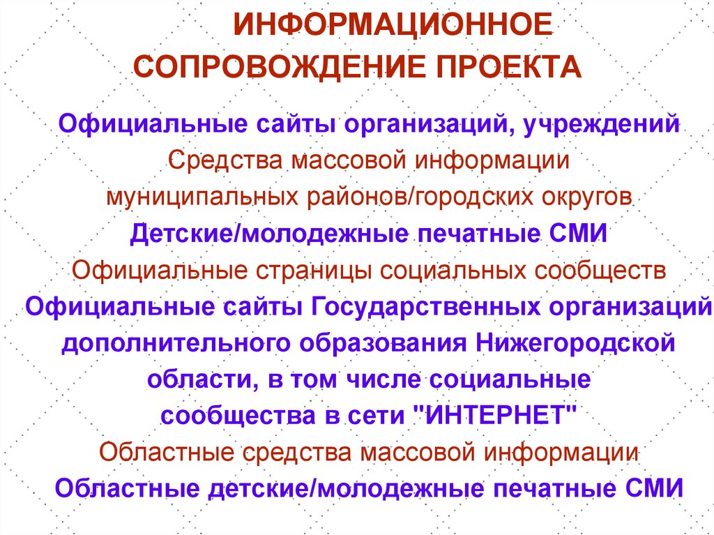 Информационная поддержка проекта примеры