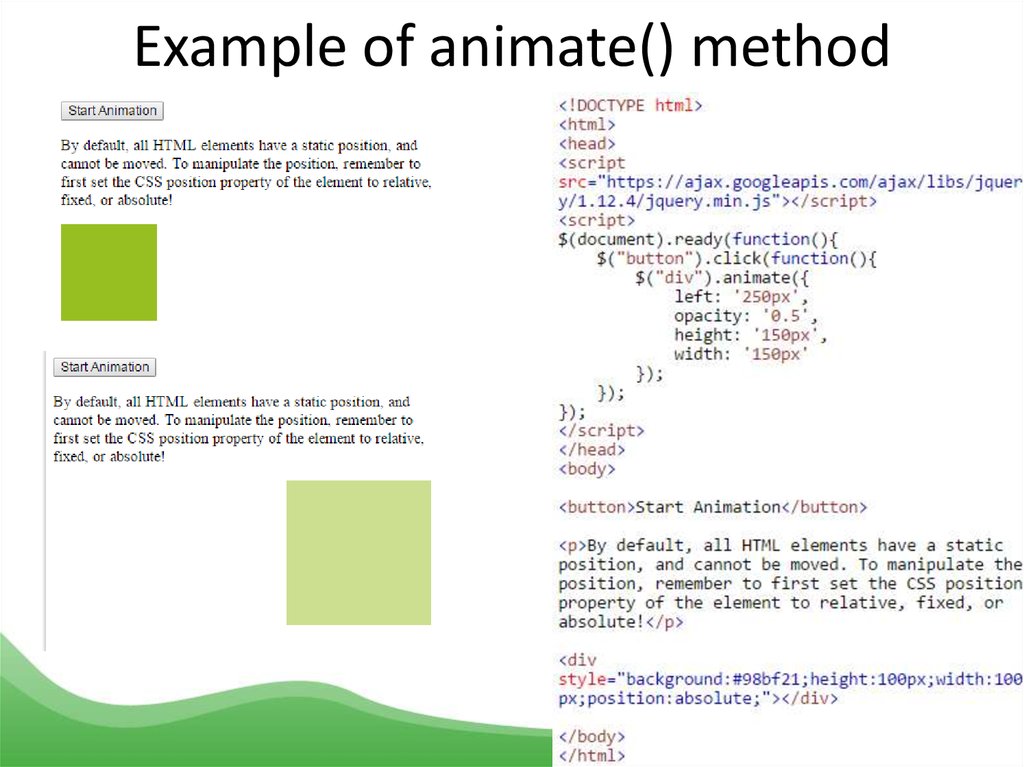 Example of animate() method