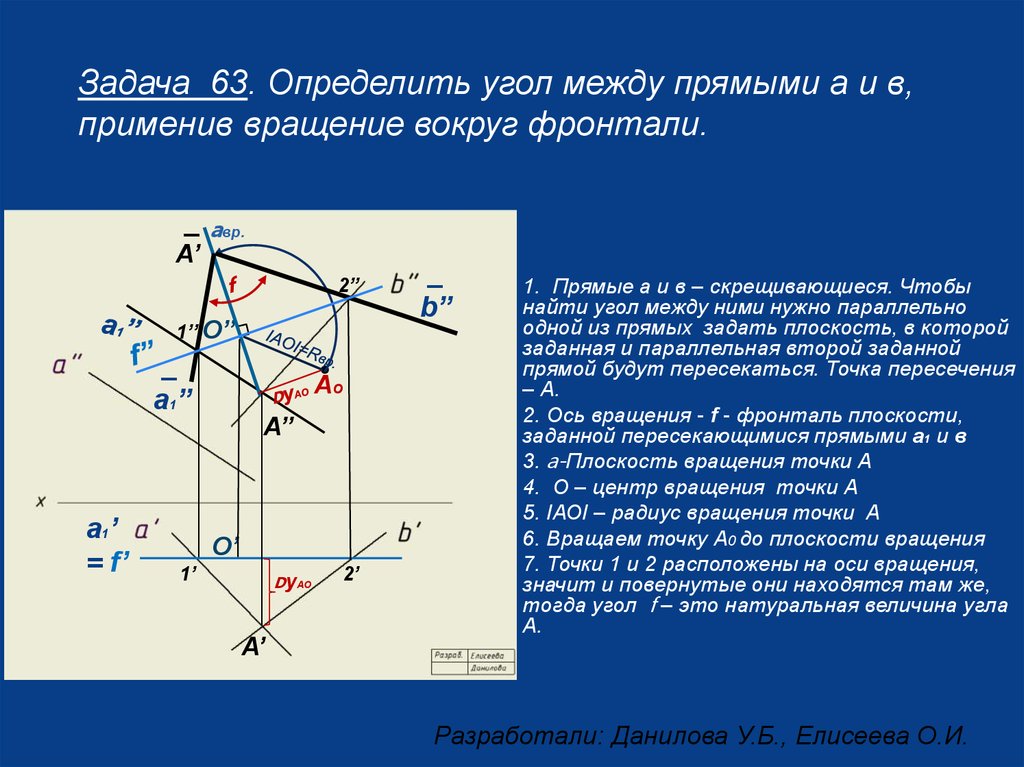 На чертеже способом вращения вокруг линии уровня определена