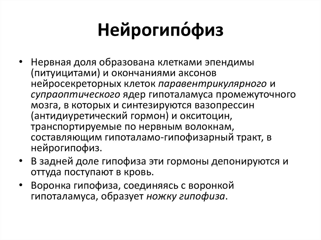 Нейрогипофиз. Нейрогипофиз гормоны и функции. Гормоны нейрогипофиза. • Структура. Основные гормоны нейрогипофиза и их функции.