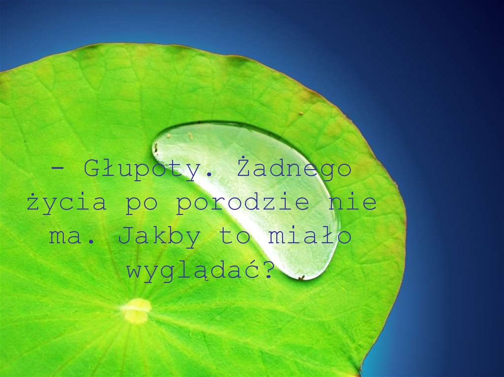 - Głupoty. Żadnego życia po porodzie nie ma. Jakby to miało wyglądać?