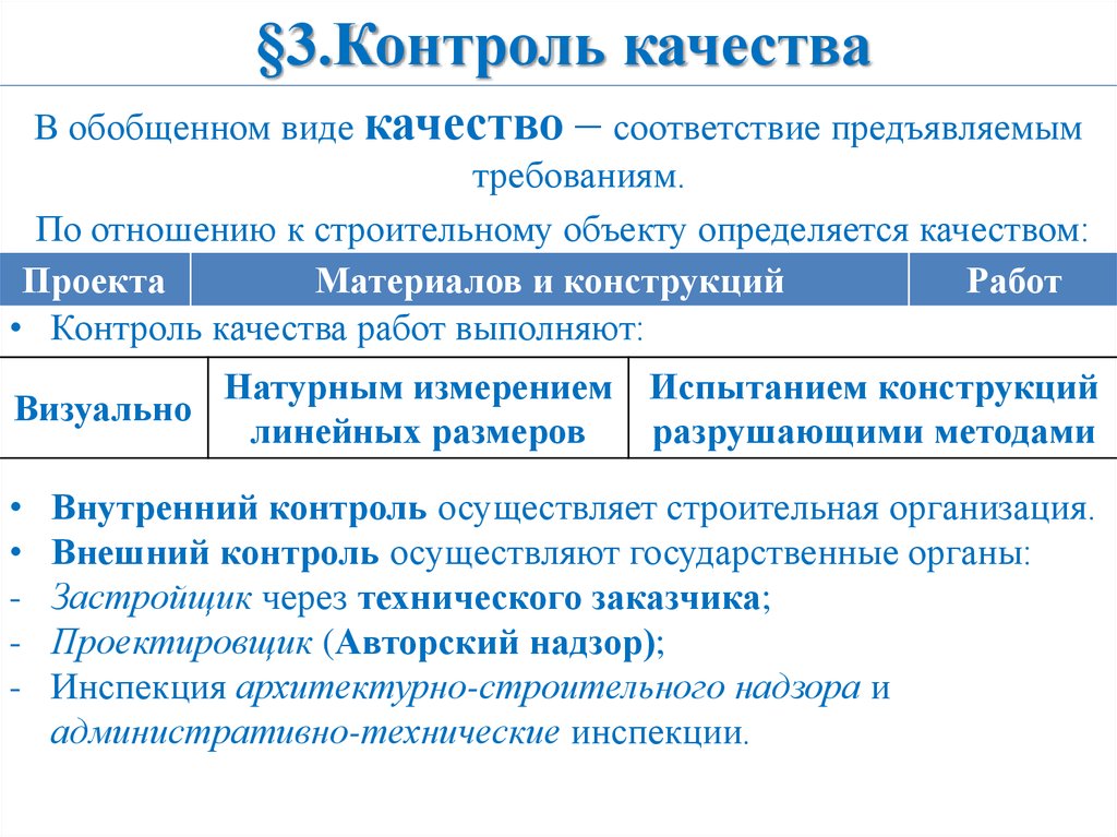 3 контроль качества. Контроль качества в строительстве. Внешний контроль качества. Внутренний контроль качества строительства объектов. Внешний и внутренний строительный контроль.