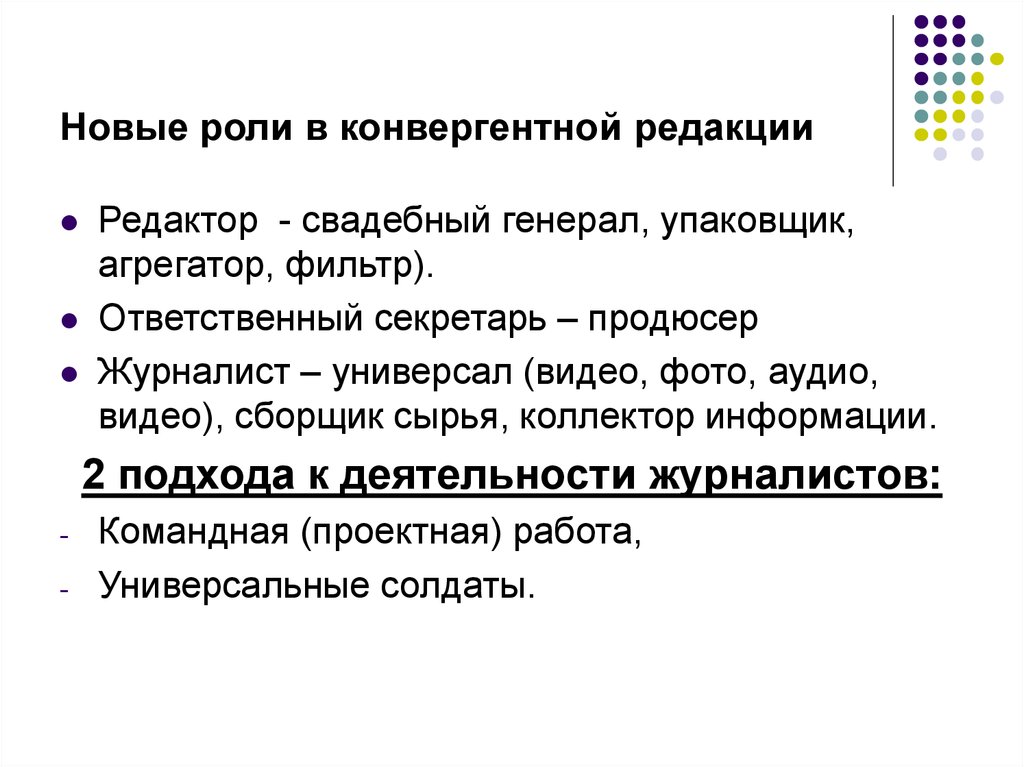 Структура конвергентной редакции. Роль журналиста в конвергентной редакции. Виды конвергентной редакции. Конвергентная валидность.