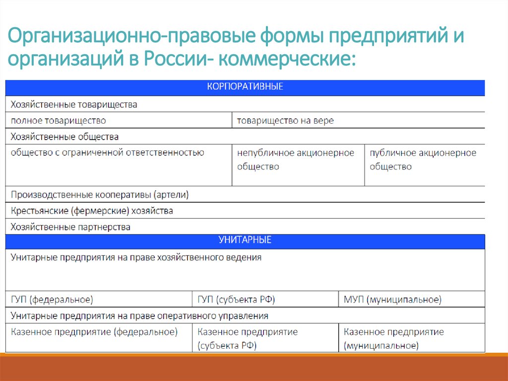 Организационно правовые элементы