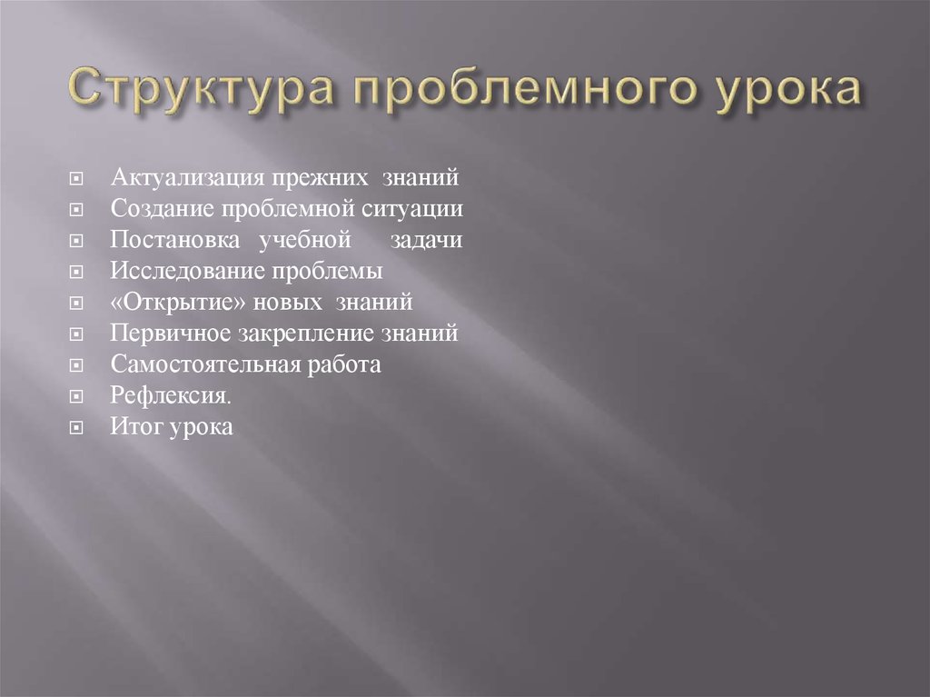 Открытие проблемы. Структура проблемного урока. Структура проблемной задачи. Актуализация прежних знаний. Структура проблемной статьи.