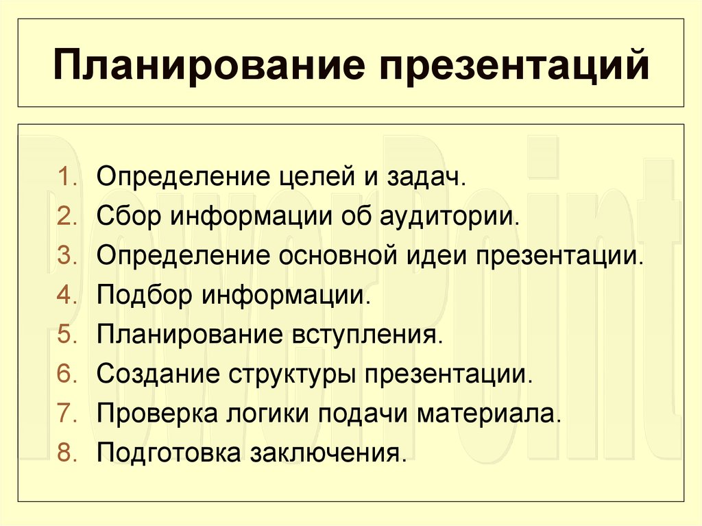 План работы для презентации