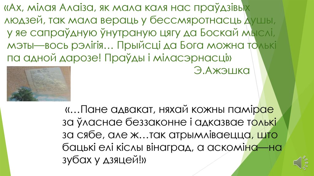 «…Пане адвакат, няхай кожны памірае за ўласнае беззаконне і адказвае толькі за сябе, але ж…так атрымліваецца, што бацькі елі