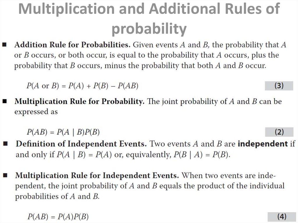 Multiplication and Additional Rules of probability