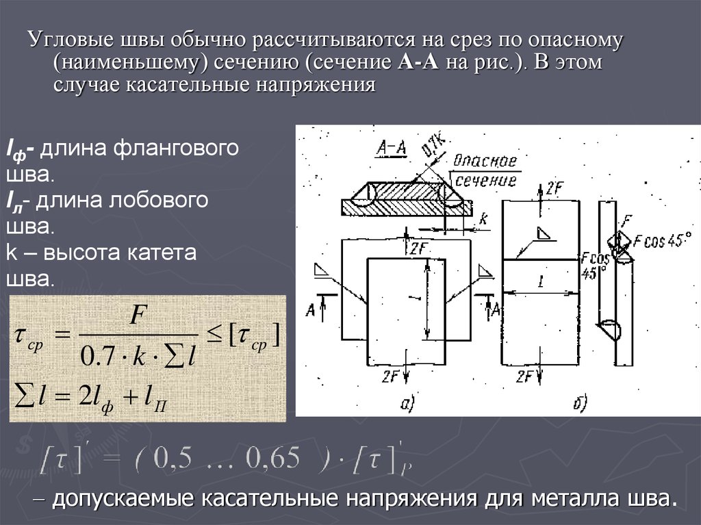 Угловым напряжение. Касательные напряжения на срез. Касательные напряжения при срезе. Касательные напряжения в сечении. Касательные напряжения в сварном шве.