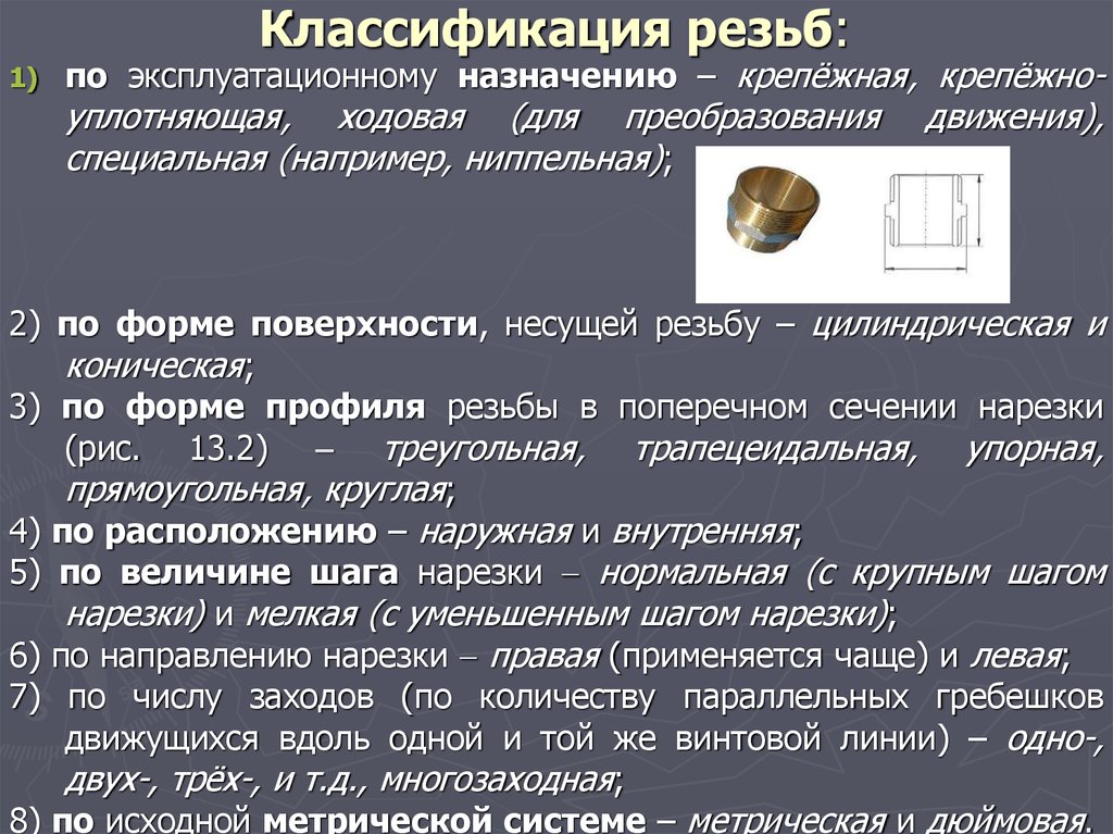 Классификация резьб презентация