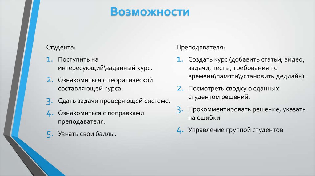 Возможности для студентов