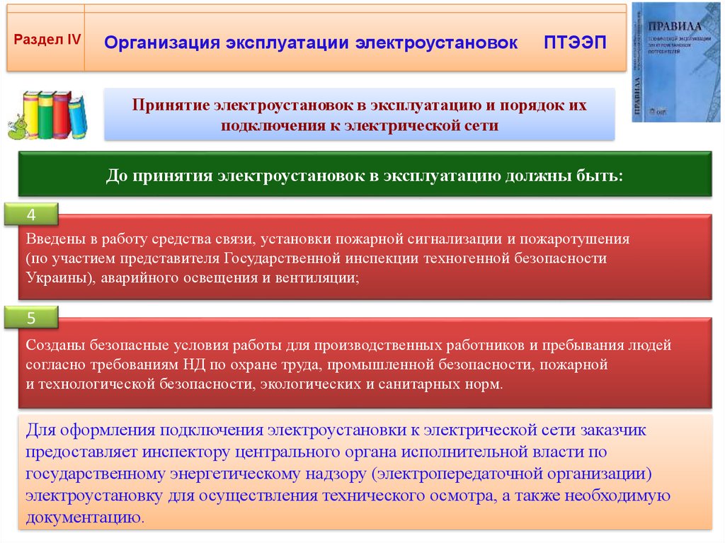 В каком разделе правил технической. Организация эксплуатации электроустановок. Организация безопасности эксплуатации электроустановок. Порядок включения электроустановок. Вопросы организации безопасной эксплуатации электроустановок.