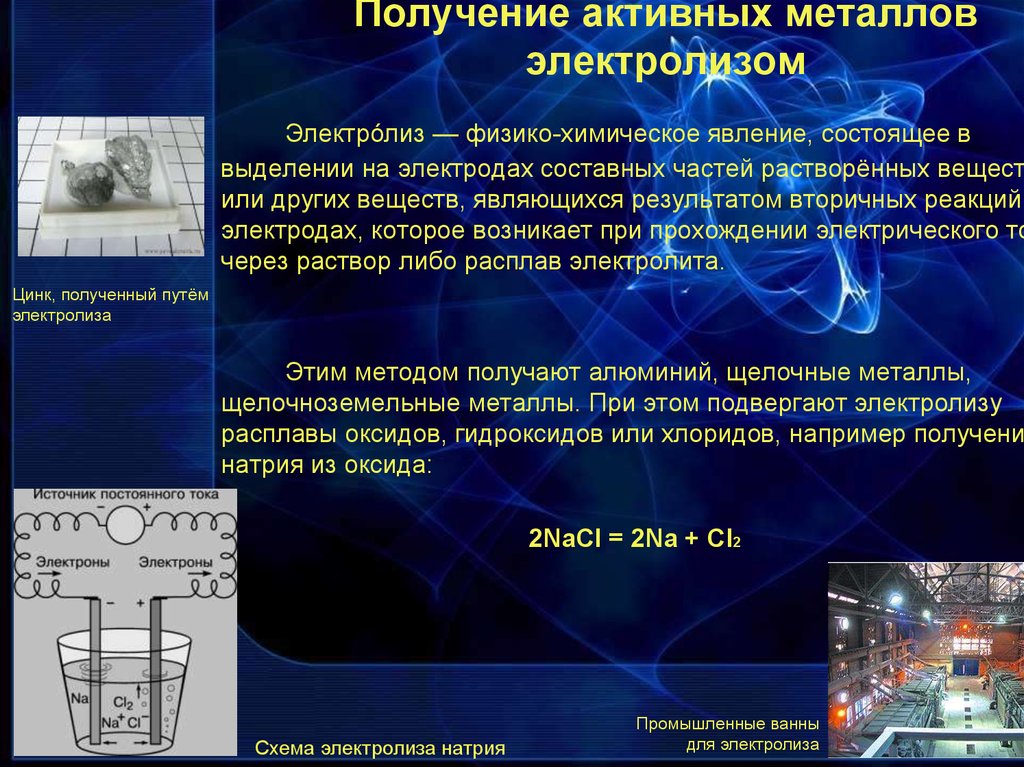 Расплавы щелочных металлов. Получение активных металлов. Получение металлов электролизом. Получение металла с активными металлами. Электоолиз активных ме.