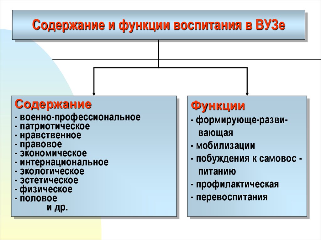 Воспитание в вузе. Функции воспитания в педагогике. Функции и содержание воспитания. Функции процесса воспитания.