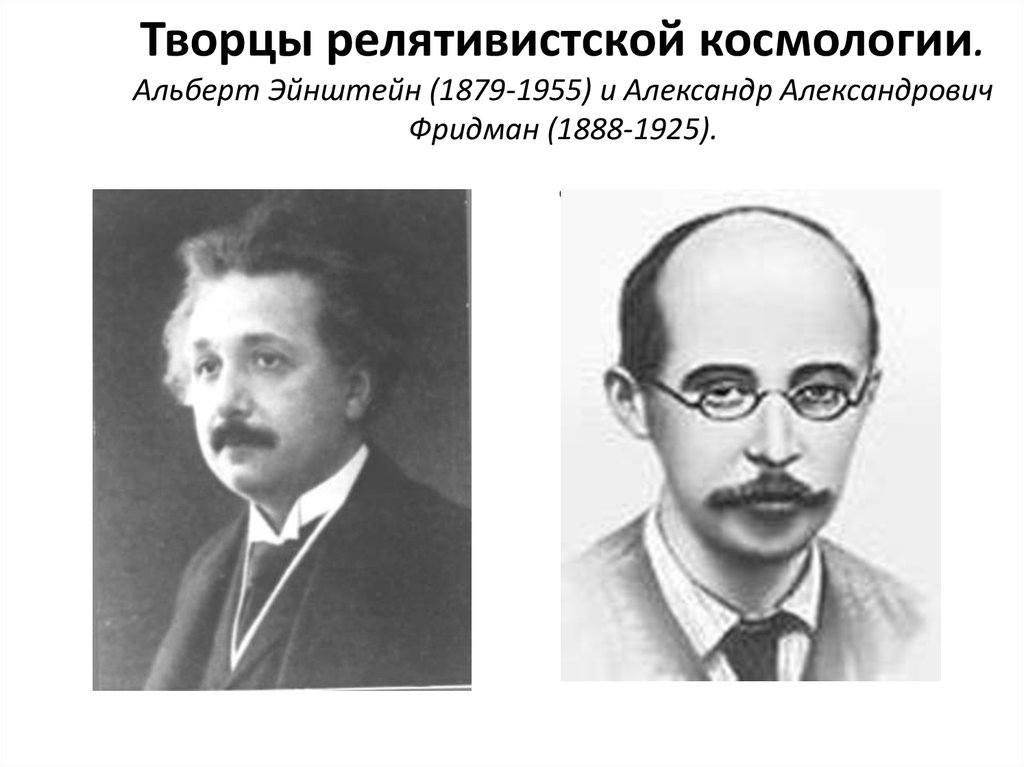 Творцы релятивистской космологии. Альберт Эйнштейн (1879-1955) и Александр Александрович Фридман (1888-1925). .
