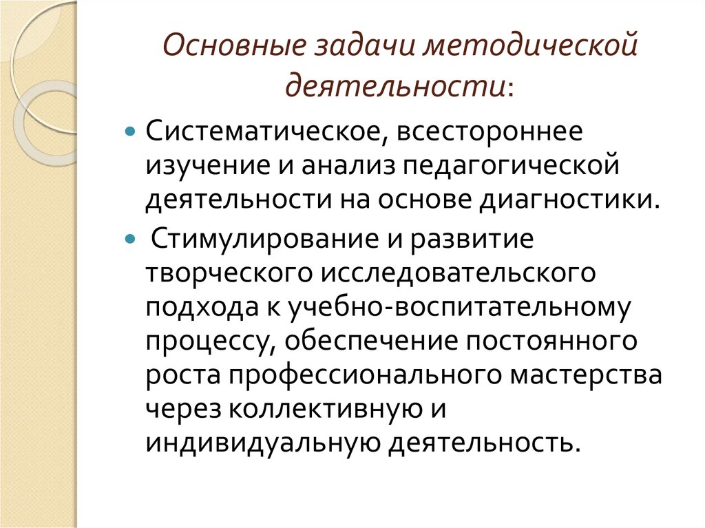 Основные задачи методической работы. Функции методической деятельности.