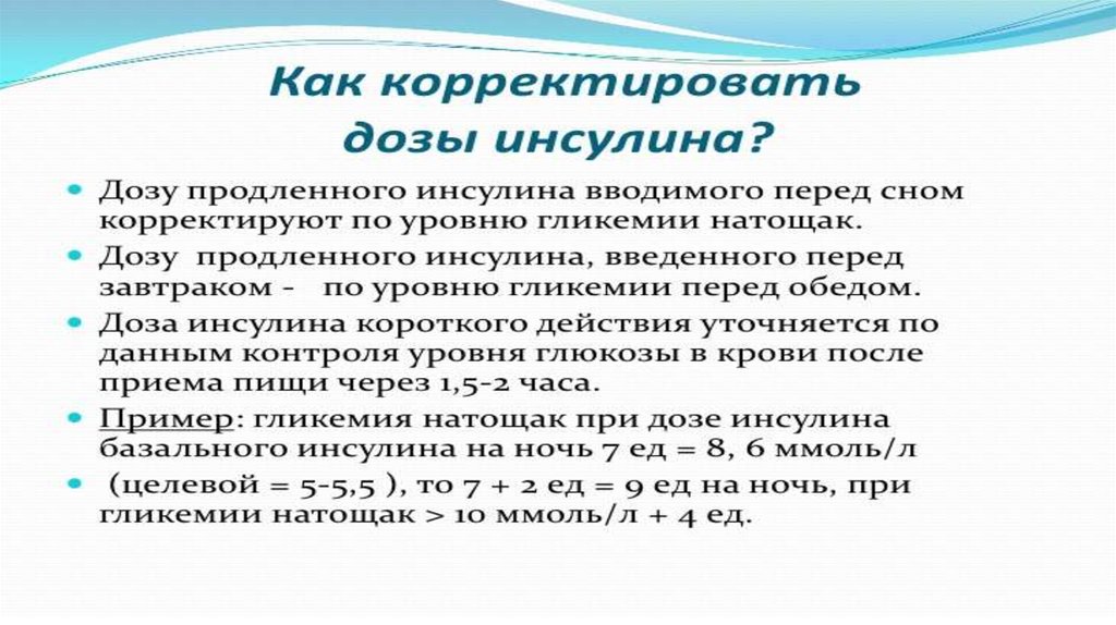 Схема подколки инсулина короткого действия по сахарам