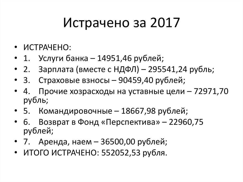 Истрачено за 2017
